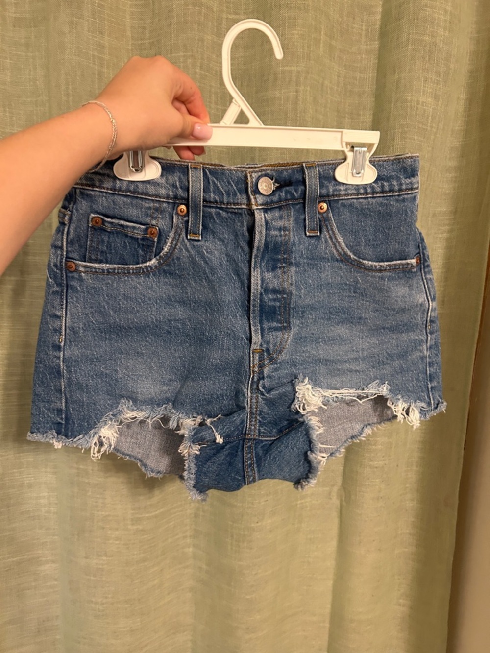 Levi's 501 Denim Shorts Distressed Blue Denim